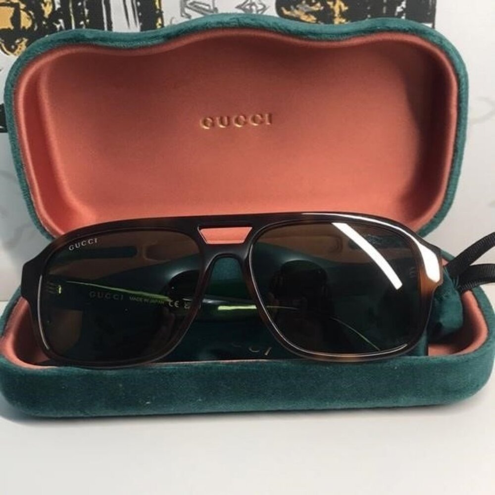 Authentic ✨ Brand New Gucci GG0925S 002 Aviator Sunglasses – Havana Frame with G - Picture 6 of 14
